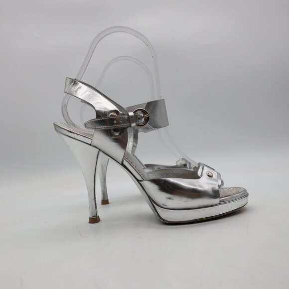 Yves Saint Laurent Paris Silver Metallic Leather Heels Women's Size EU 36.5 - Picture 1 of 13